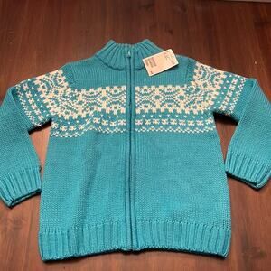 H&M Kids Fair Isle Sweater Zip Cardigan Blue Wool Blend 4-6Y NWT